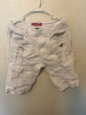 PREME White Distressed Men’s Jean Shorts size 34W